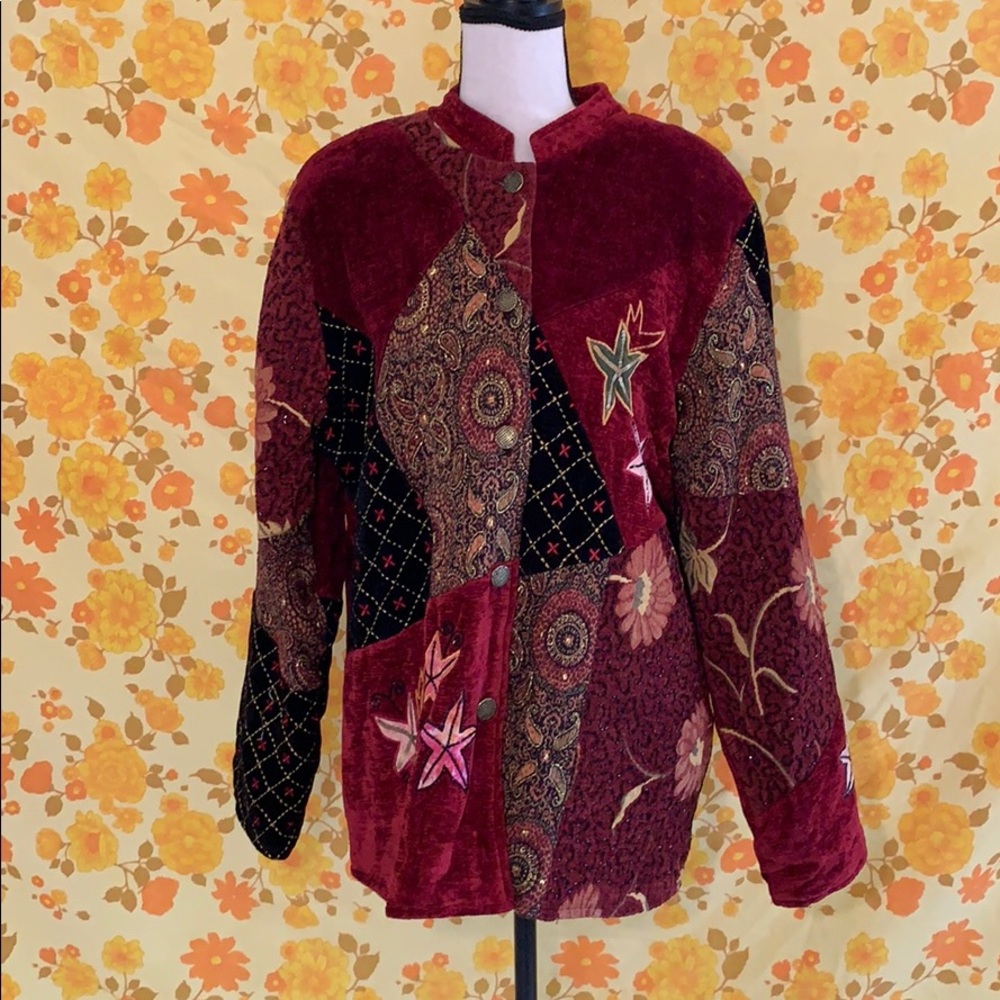 Beautiful 90s Vintage Tapestry Maroon Beaded Coat